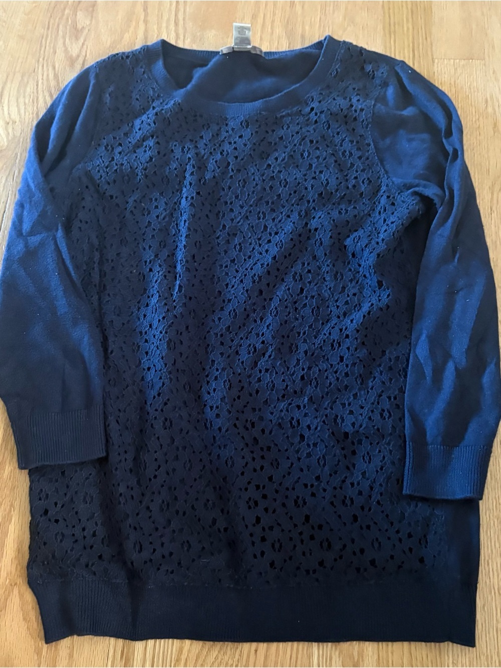 Loft Lace Overlay Sweater Sweatshirt Small Navy Blue